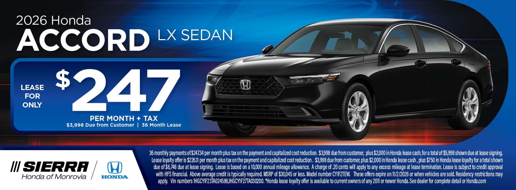 Sierra Honda dealership offers and specials in Monrovia, California