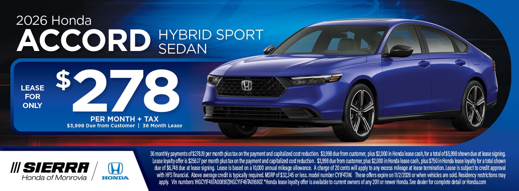 Sierra Honda dealership offers and specials in Monrovia, California