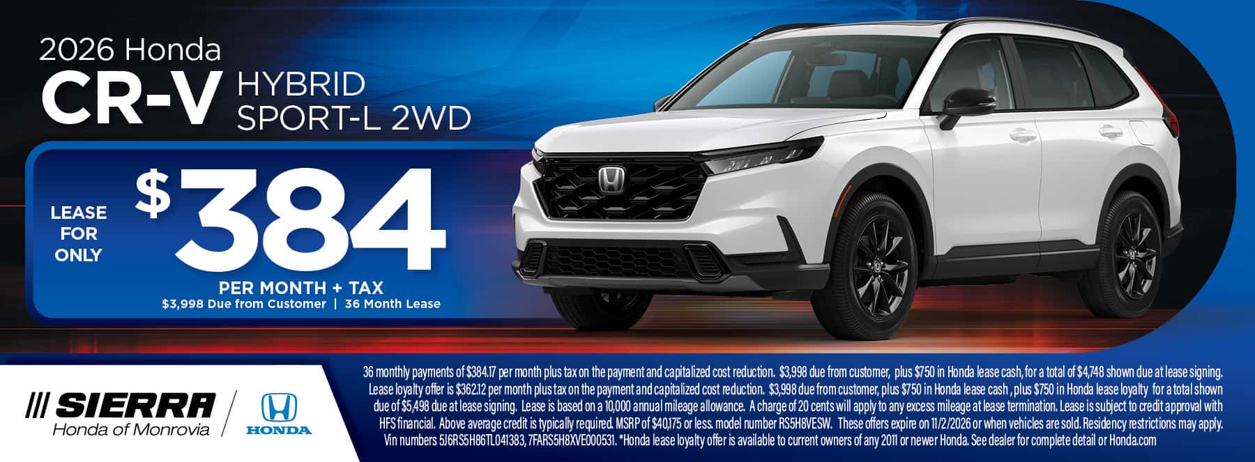Sierra Honda dealership offers and specials in Monrovia, California