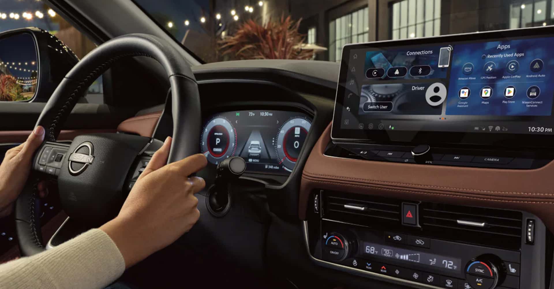 Digital dashboard with touchscreen interface showing driver-assist information for the 2025 Nissan Rogue ProPILOT Assist 2.0