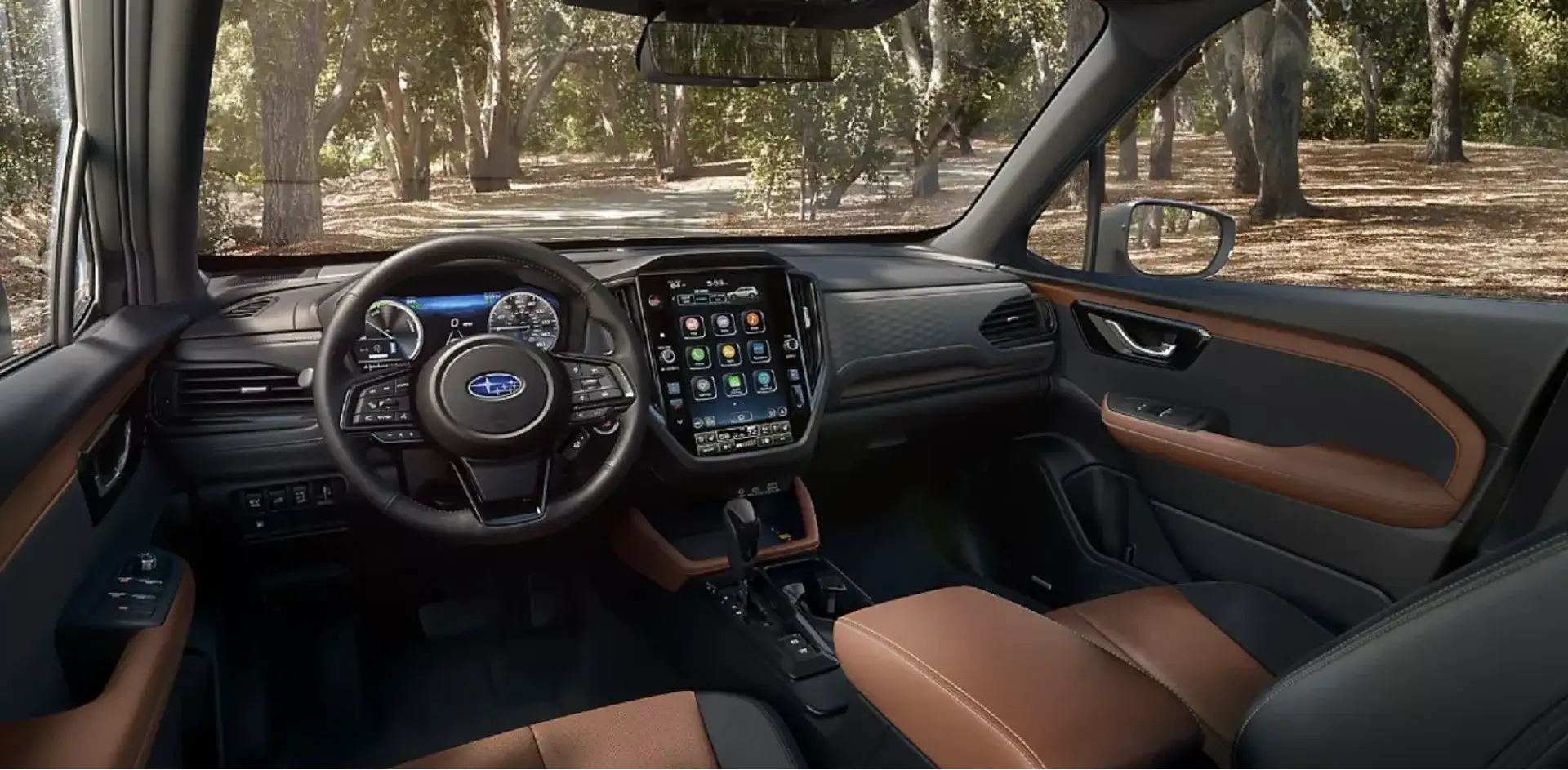 2026 Subaru Forester Touring Hybrid interior shown in Touring Brown Leather