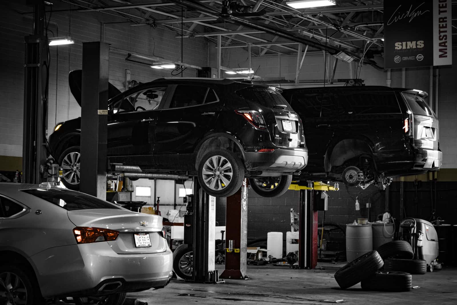 GMC and Buick vehicles being serviced at Sims Auto Park