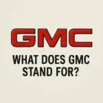 Red GMC logo above the text “What Does GMC Stand For?” on a plain off-white background, representing the meaning and history of the GMC brand.