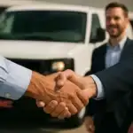 TWO GUYS SHAKING HANDS AT A FINANCING OPTIONS FOR PURCHASING A COMMERCIAL TRUCK DEAL