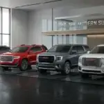 GMC suv models lineup in a showroom