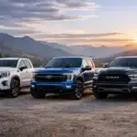 Trio of trucks at sunset