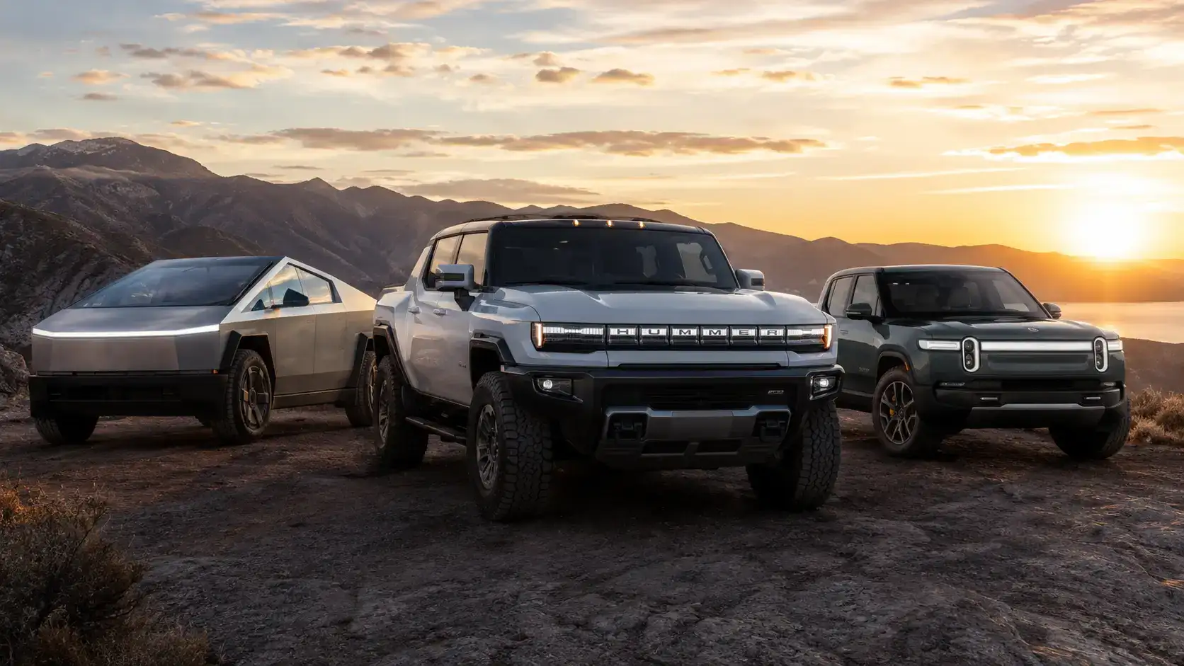 Electric pickups at golden hour