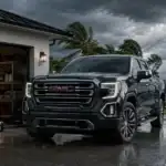Stormy driveway with emergency supplies and truck