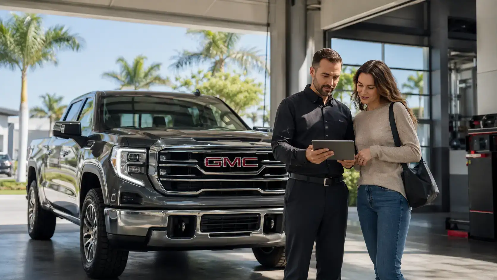 GMC showroom with service consultation