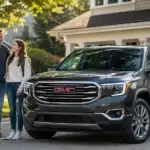 Family Moment Beside a GMC SUV