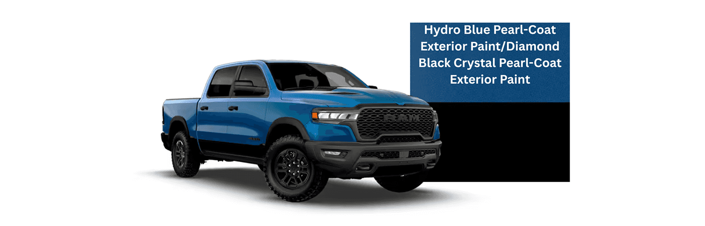 2026 RAM 1500 Hydro Blue Pearl-Coat Exterior Paint_Diamond Black Crystal Pearl-Coat Exterior Paint