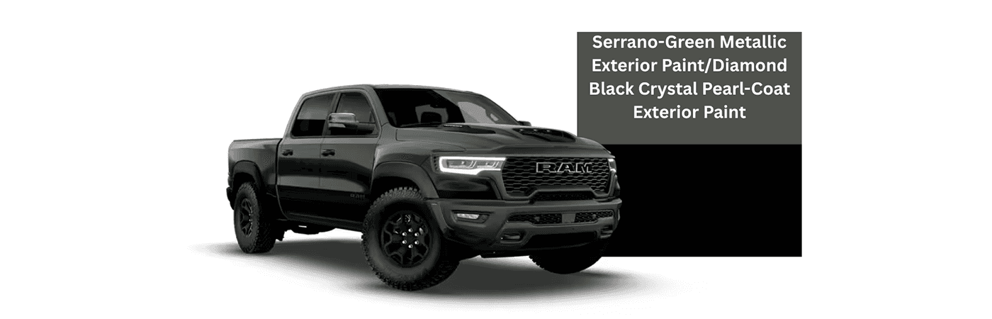2026 RAM 1500 Serrano-Green Metallic Exterior Paint_Diamond Black Crystal Pearl-Coat Exterior Paint