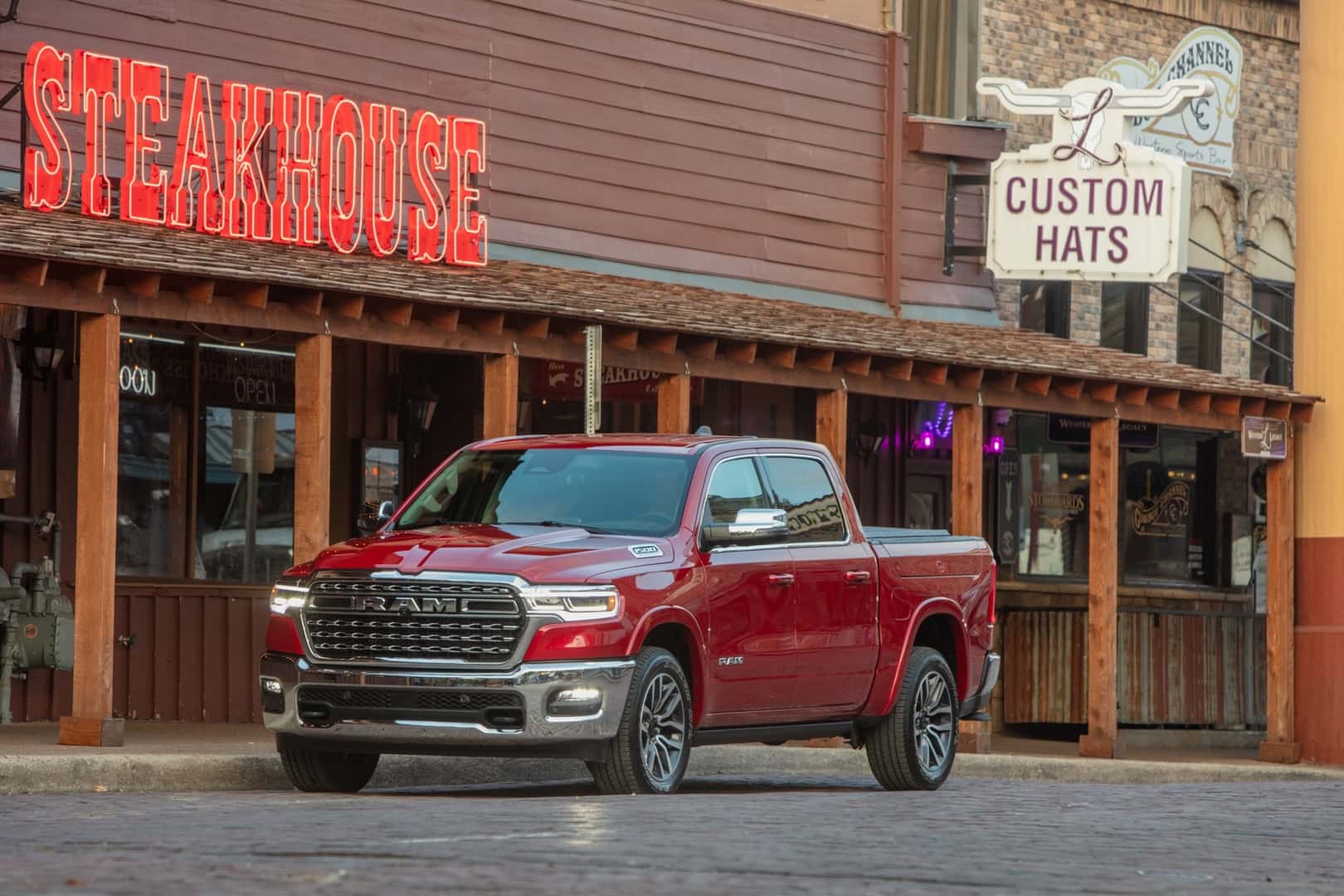 Ram 1500 Front Side View Parked Outside of a Business