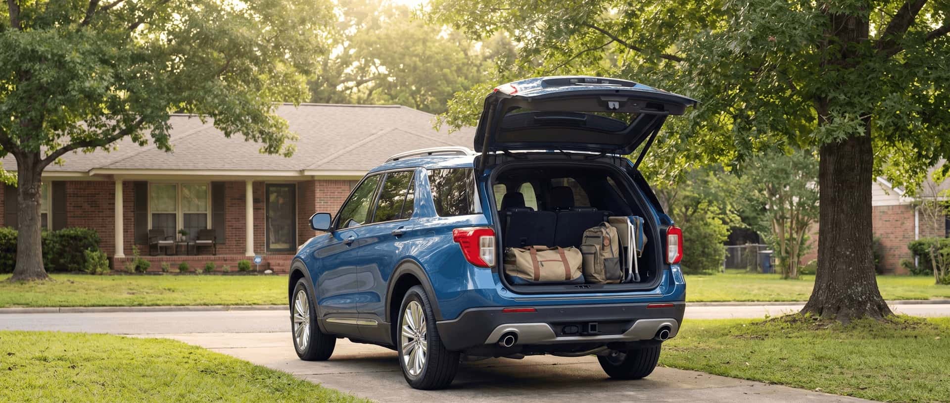 2026 Ford Explorer with liftgate open and organized cargo area ready for back-to-school season in Montgomery, AL