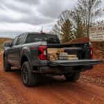 2026 Ford Ranger tailgate down at a central Alabama work site with construction materials in the bed