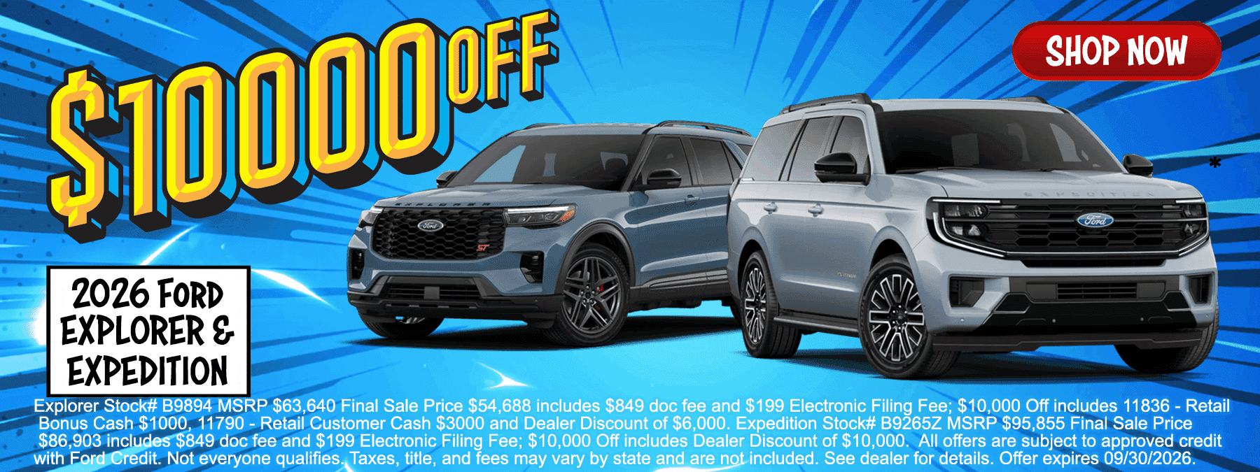 Get an amazing deal with our special incentives and discounts on our most popular models like Expedition and Explorer!