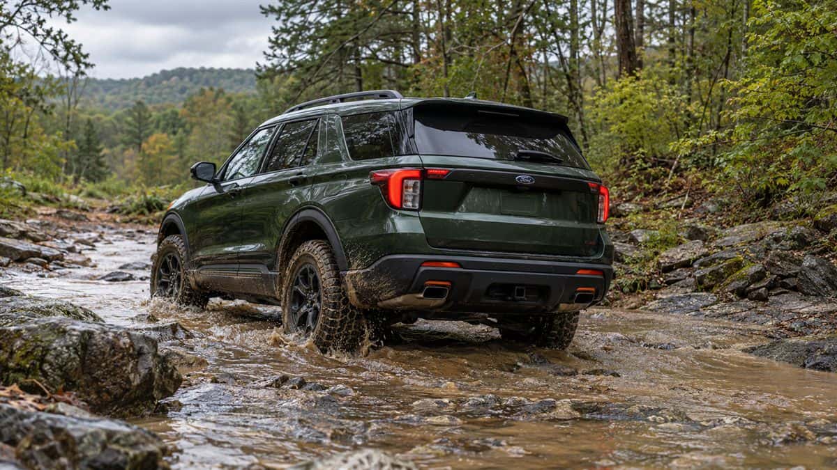 2026 Ford Explorer Tremor crossing a shallow rocky trail in Georgia