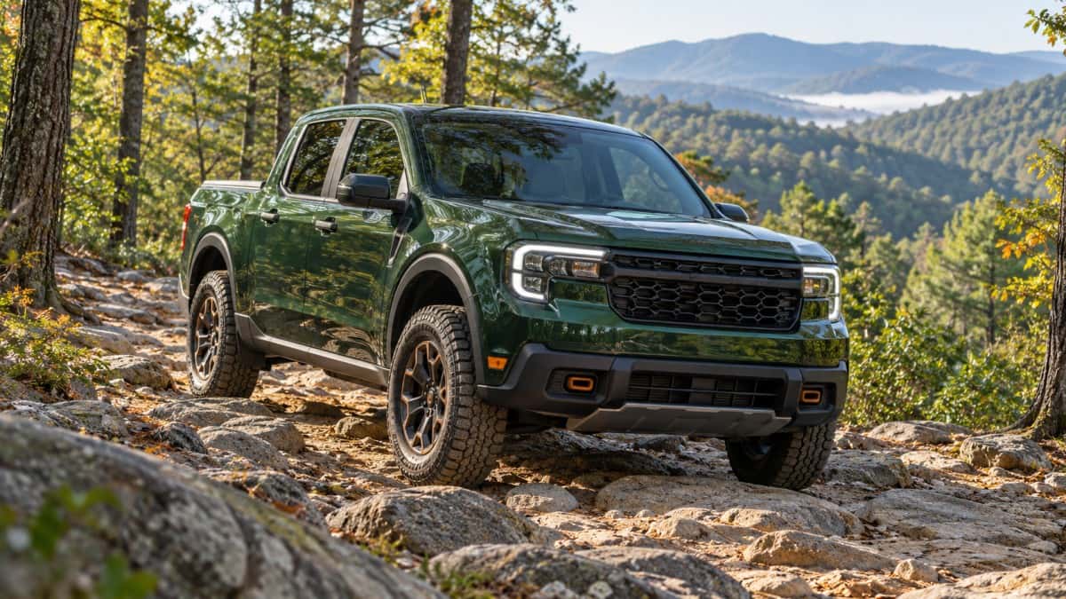 2026 Ford Maverick Tremor navigating a rocky forest trail