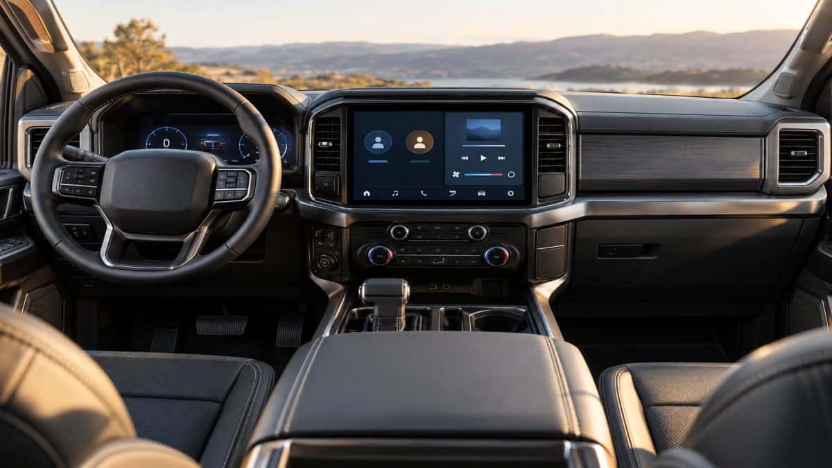 Ford truck dashboard showing customizable driver-profile and media controls