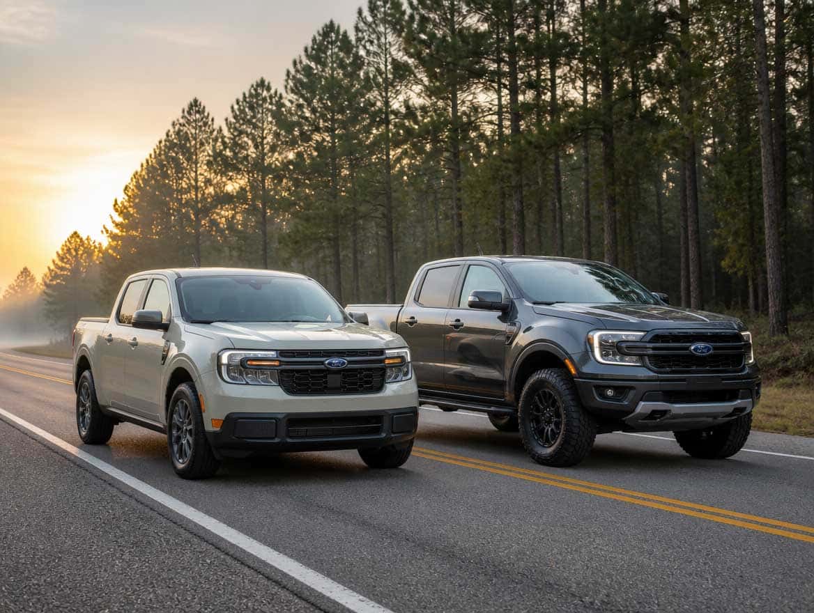 2026 Ford Maverick and 2026 Ford Ranger parked side by side in Fayetteville, GA