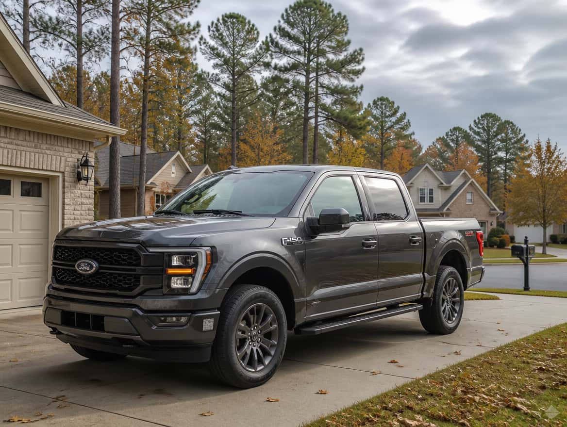 2026 Ford F-150 in a Fayetteville GA driveway on a fall morning ready for a battery check
