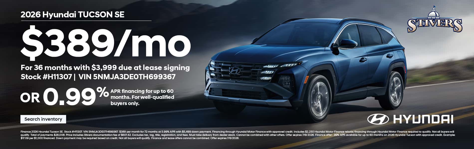 Finance 2026 Hyundai Tucson starting at $389 a month for 84 months! This is not a Lease!
