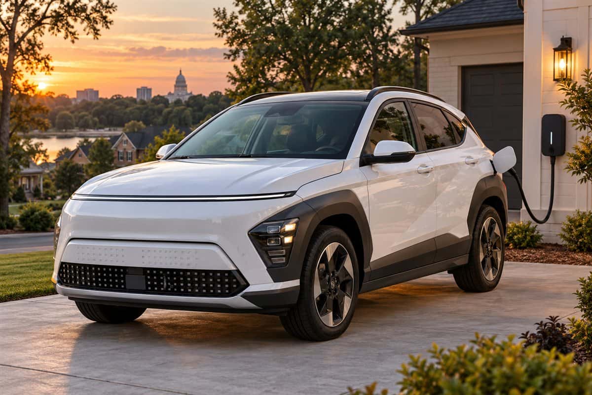2024 Hyundai KONA Electric compact SUV charging at home