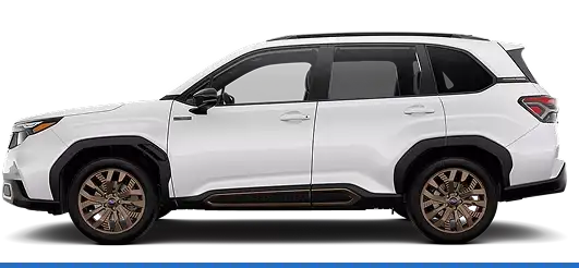 2026 Subaru Forester Sport Hybrid in white with bronze wheels, side profile