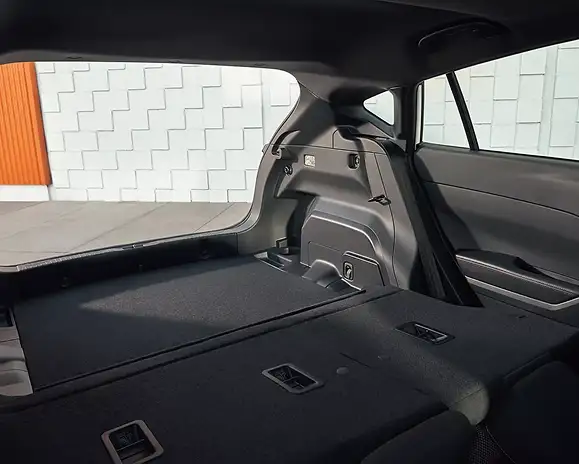 Rear seats folded flat in the 2026 Subaru Impreza for expanded cargo space
