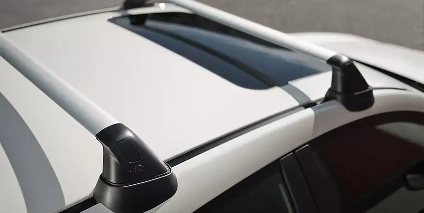 Close-up of roof crossbars mounted on the 2026 Subaru Impreza