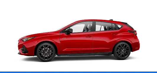 2026 Subaru Impreza RS in red with black wheels, side profile
