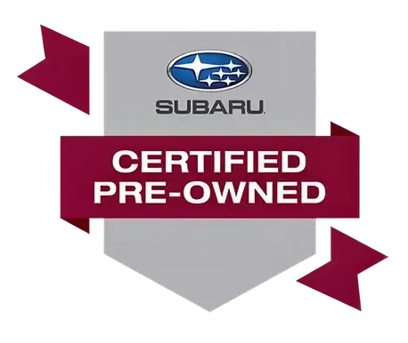 Subaru Certified Pre-Owned shield badge with a maroon Certified Pre-Owned ribbon