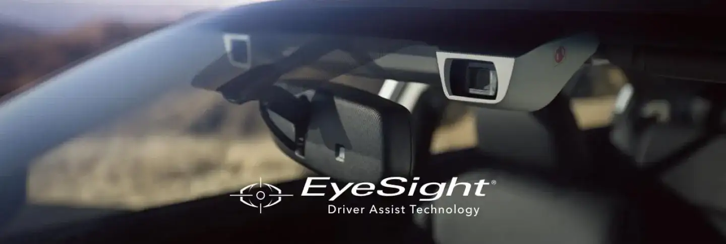 The forward area of a Subaru Forester showing where the EyeSight stereo cameras sit behind the windshield