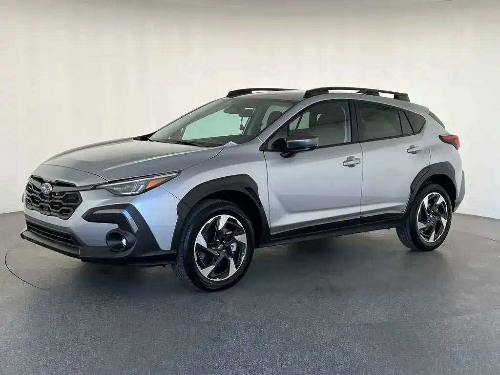 Subaru Crosstrek in silver, angled front view at Findlay Subaru of Las Vegas, photo 7 of 14