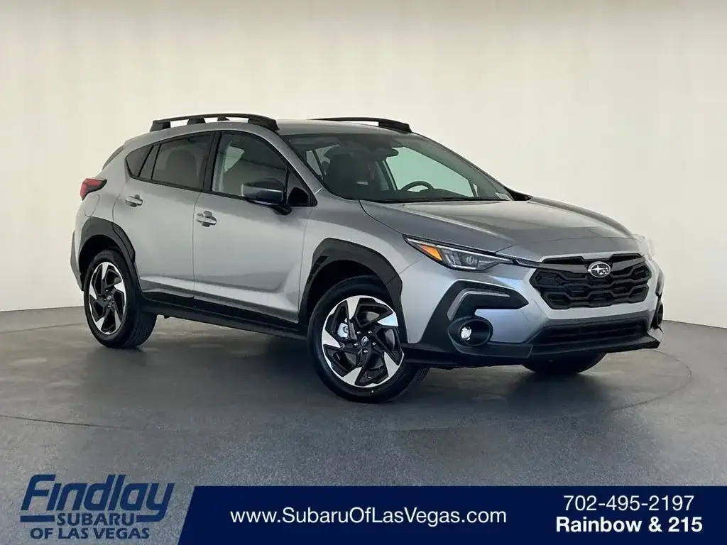 Subaru Crosstrek in silver, front three-quarter view, at Findlay Subaru of Las Vegas, photo 1 of 14