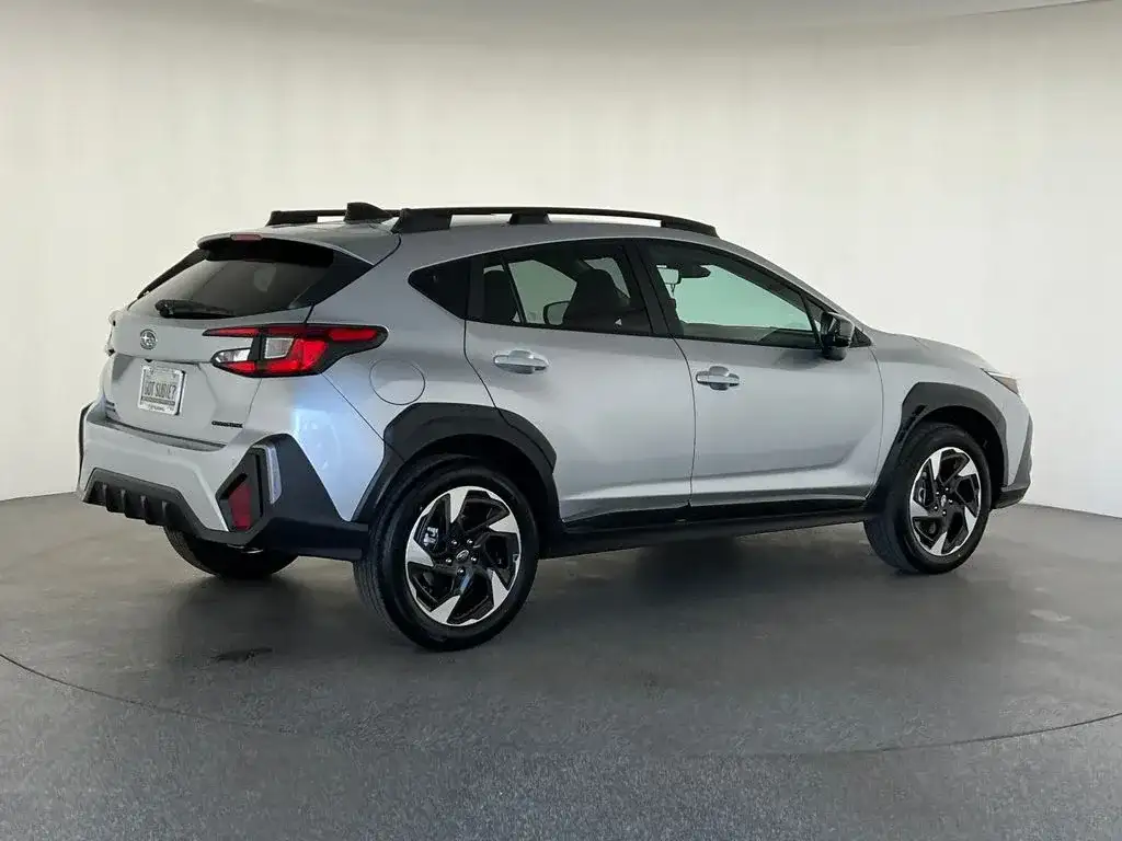 Subaru Crosstrek in silver, rear three-quarter view, at Findlay Subaru of Las Vegas, photo 3 of 14