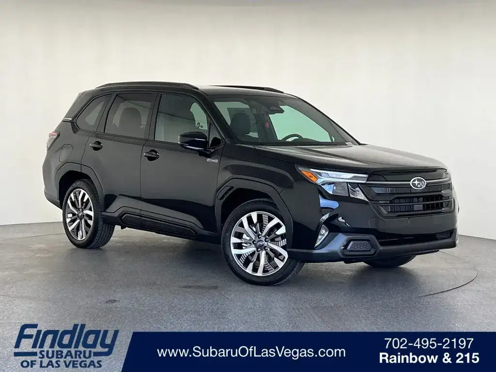 Subaru Forester in black, front three-quarter view at Findlay Subaru of Las Vegas, photo 1 of 12