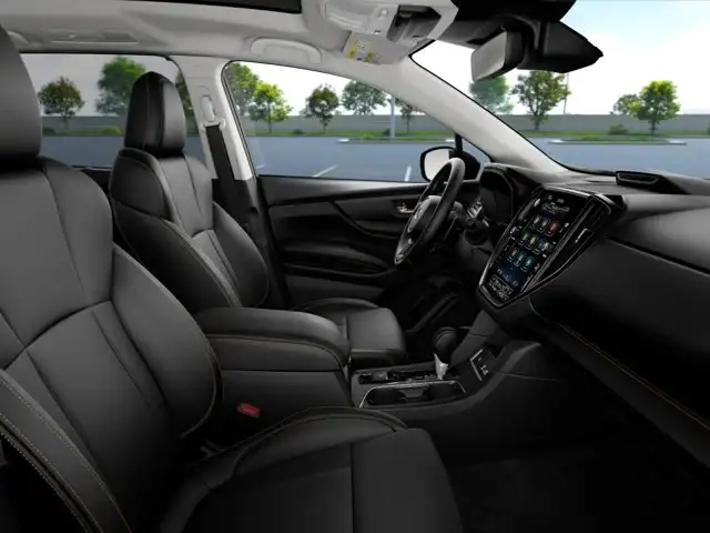 Front leather seats and dashboard inside the 2026 Subaru Ascent