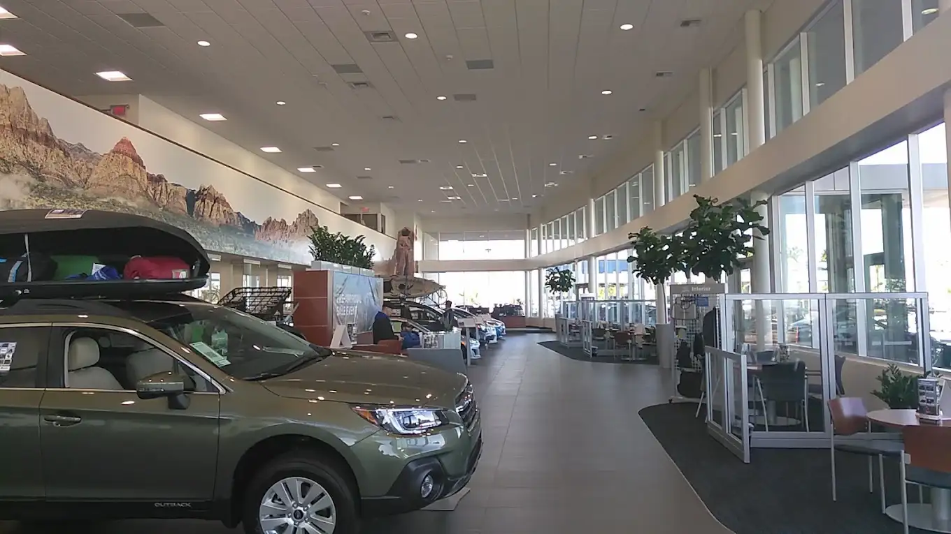 A Subaru Outback on the showroom floor at Findlay Subaru of Las Vegas