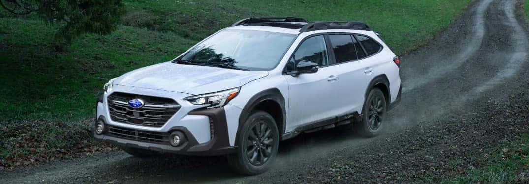 Front View of White 2023 Subaru Outback