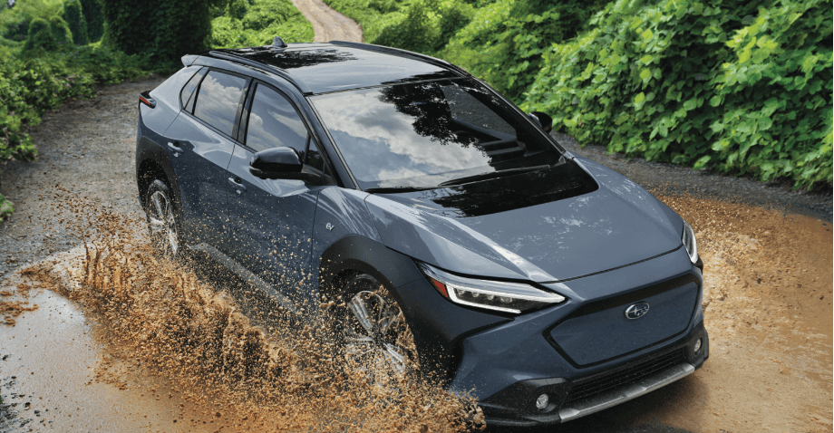 Subaru Solterra Driving Through a Puddle