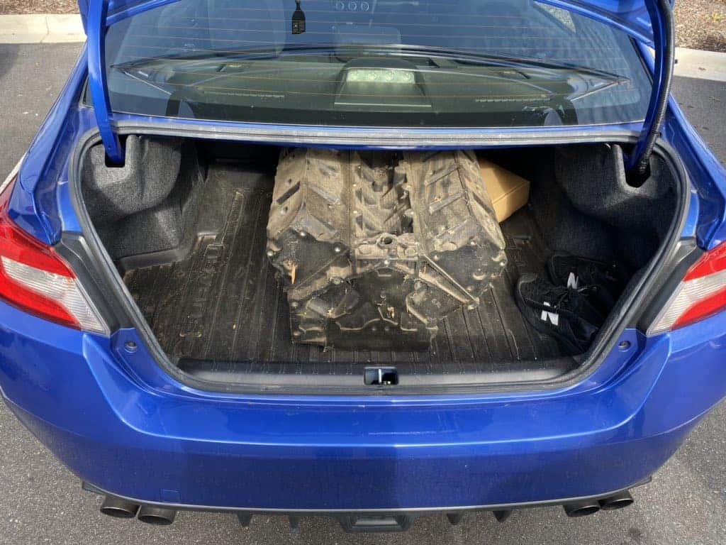Subaru WRX with full sized Engine Model in Truck