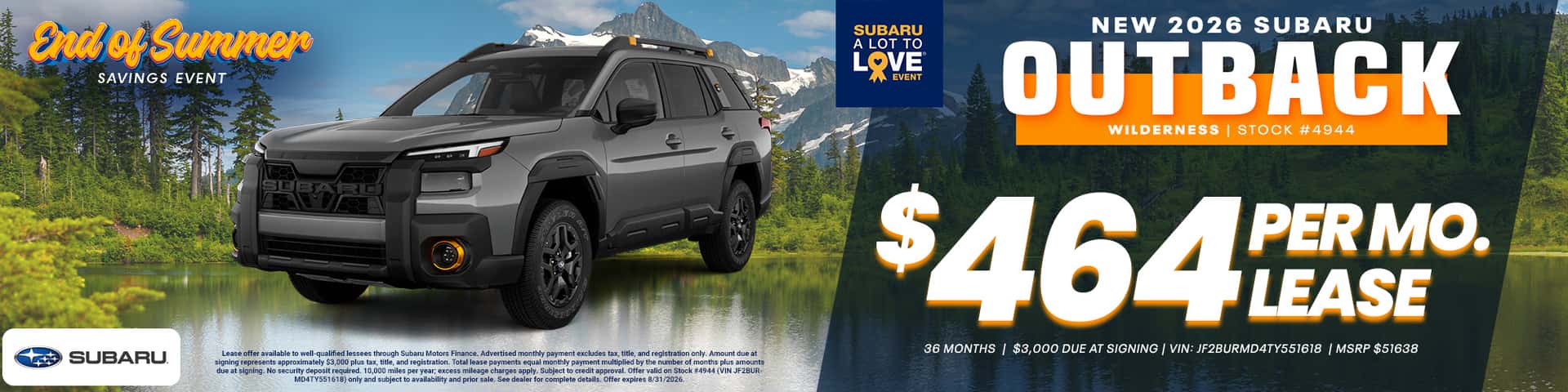 2026 Subaru Outback Wilderness Lease Offer $464/month for 36 months