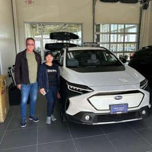 Jerome, Idaho's Jay & Cherie with their Cosmic White Pearl 2024 Subaru Solterra Limited EV