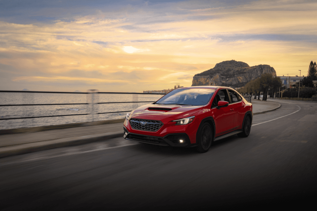 Subaru WRX Driving on a Coastal Road Front 3/4 View