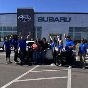 Karla, from Rogerson, Idaho, with her Crystal White Pearl 2024 Subaru Crosstrek Premium at Twin Falls Subaru.