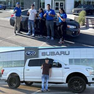 Angel, from Jerome Idaho, used our 30 day exchange policy to go from this 2020 WRX to the White Platinum Metallic Tri-Colat 2018 Ford F-150 Platinum in front of Twin Falls Subaru