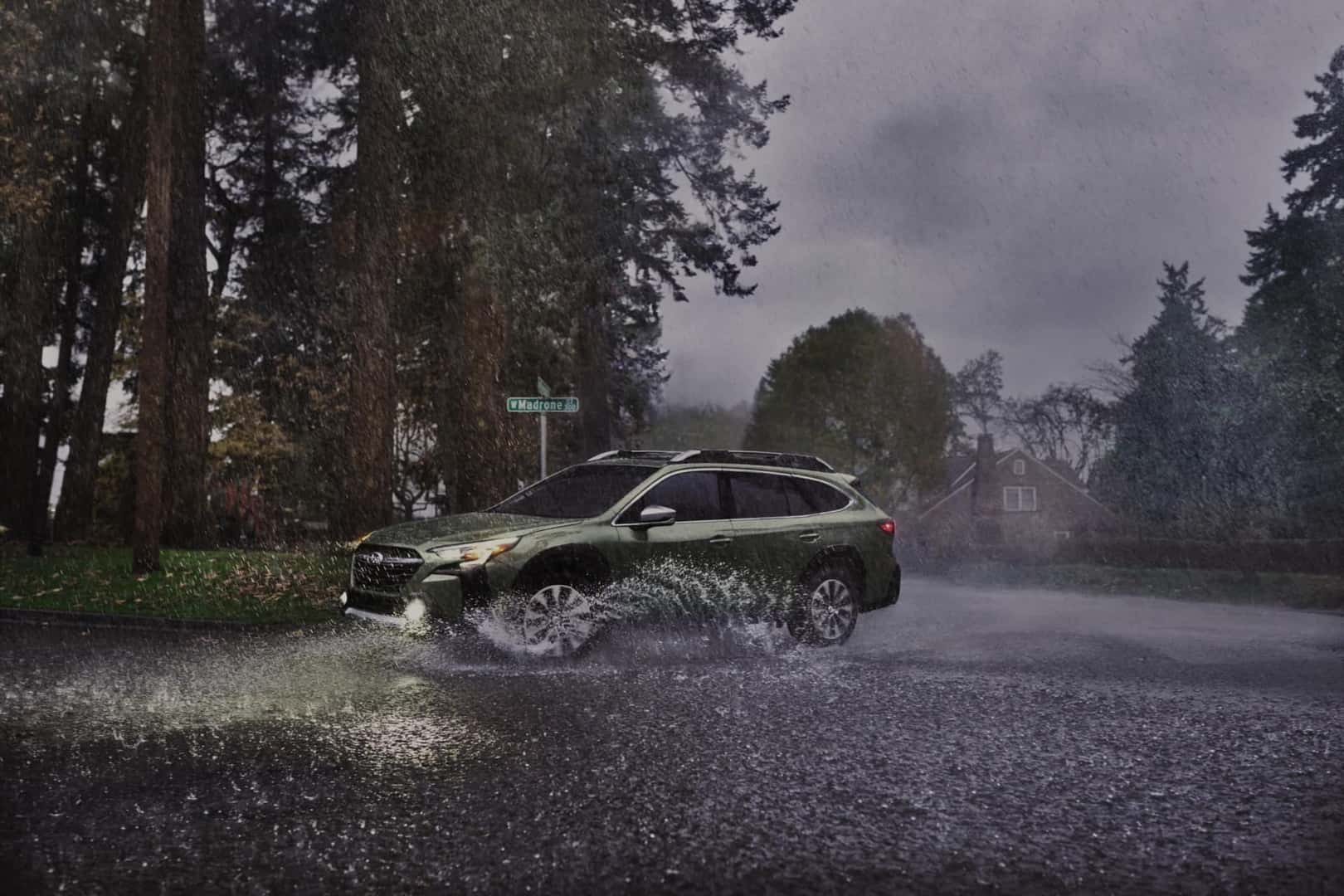 Driving the Subaru Outback in the Rain