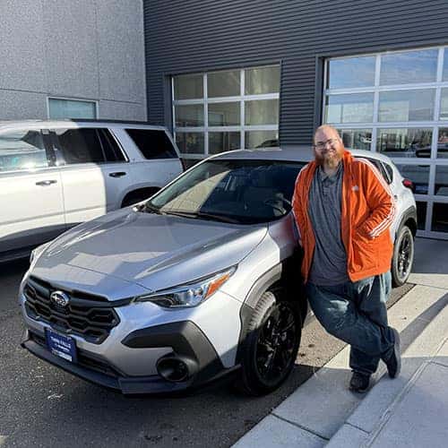 Ryan, from Elko, Nevada with his new Ice Silver Metallic 2024 Subaru Crosstrek at Twin Falls Subaru (MVN1VAR) in Twin Falls, Idaho