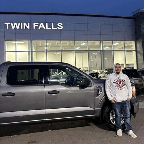 Christian from Burley, Idaho with his Oxford White 2017 Ford F-150 XLT outside the MVN1VAR - Twin Falls Subaru in Twin Falls, Idaho